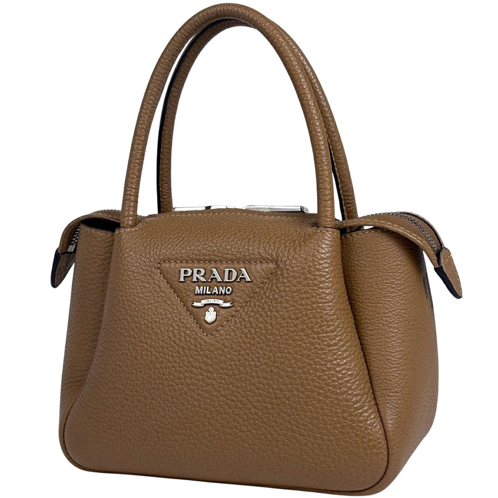 Prada caramel brown leather handbag pebbled grain